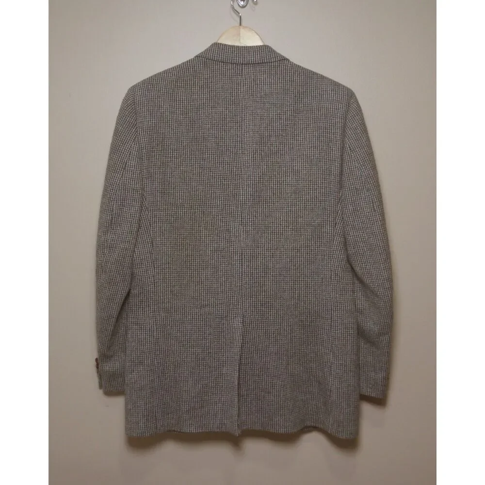 Vintage Stafford 44L 100% Wool Houndstooth Blazer USA Made Brown Sport Coat Fall